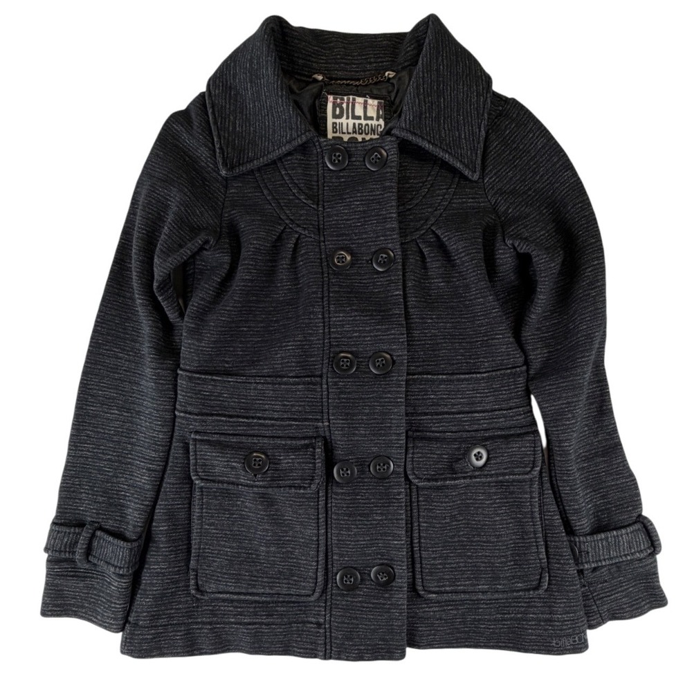 Y2K Billabong Womens Charcoal Grey Textured Double Breasted Pea Coat Size M